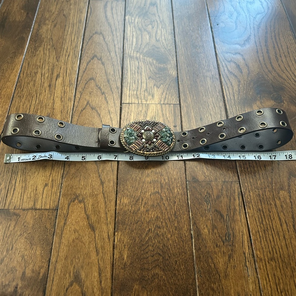 CAbi Brown Leather Belt with Embellished Buckle - Picture 5 of 6